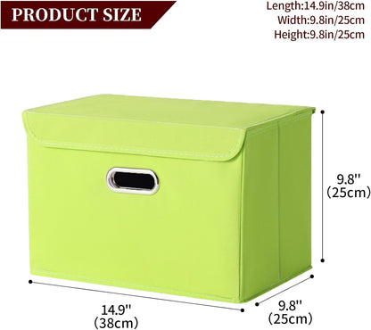 Fabric Storage Cube Bins Foldable Organizer Container Collapsible Basket with Lids and Metal Handles, for Home, Bedroom, Closet (Black)
