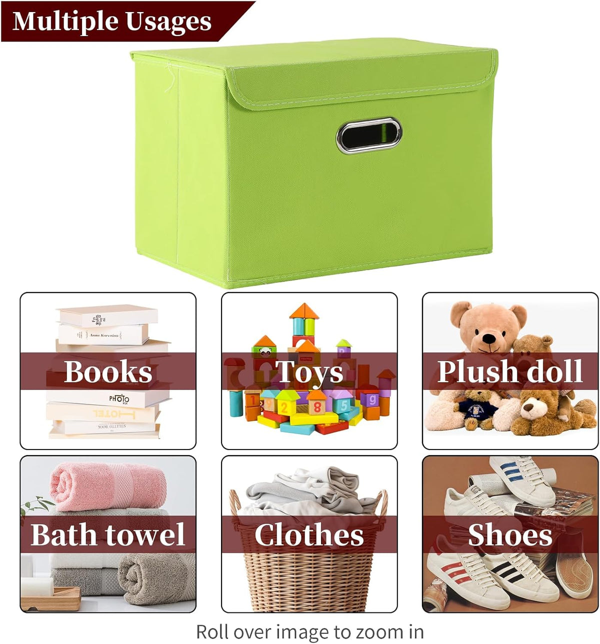 Fabric Storage Cube Bins Foldable Organizer Container Collapsible Basket with Lids and Metal Handles, for Home, Bedroom, Closet (Black)