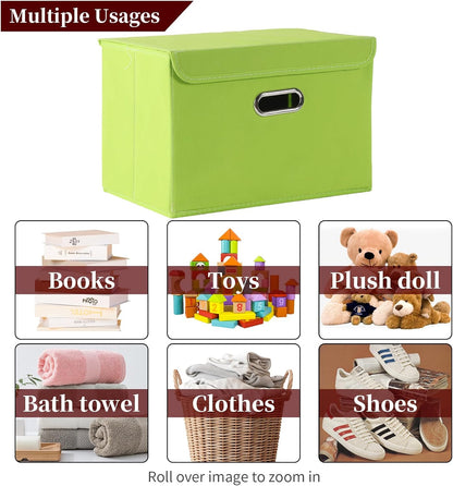 Fabric Storage Cube Bins Foldable Organizer Container Collapsible Basket with Lids and Metal Handles, for Home, Bedroom, Closet (Black)