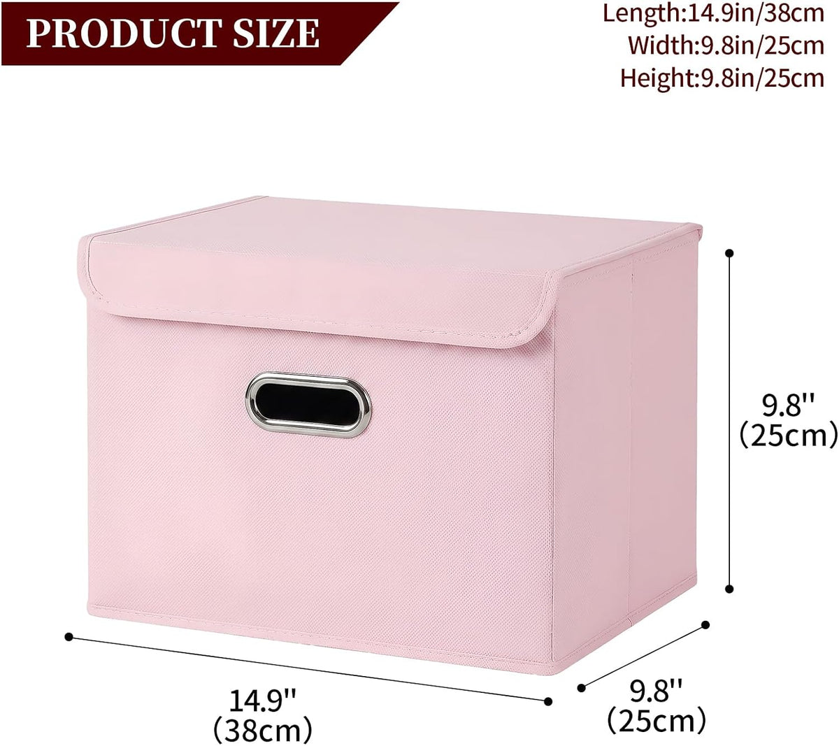 Fabric Storage Cube Bins Foldable Organizer Container Collapsible Basket with Lids and Metal Handles, for Home, Bedroom, Closet (Black)
