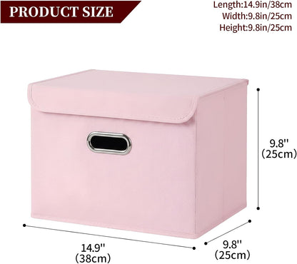 Fabric Storage Cube Bins Foldable Organizer Container Collapsible Basket with Lids and Metal Handles, for Home, Bedroom, Closet (Black)