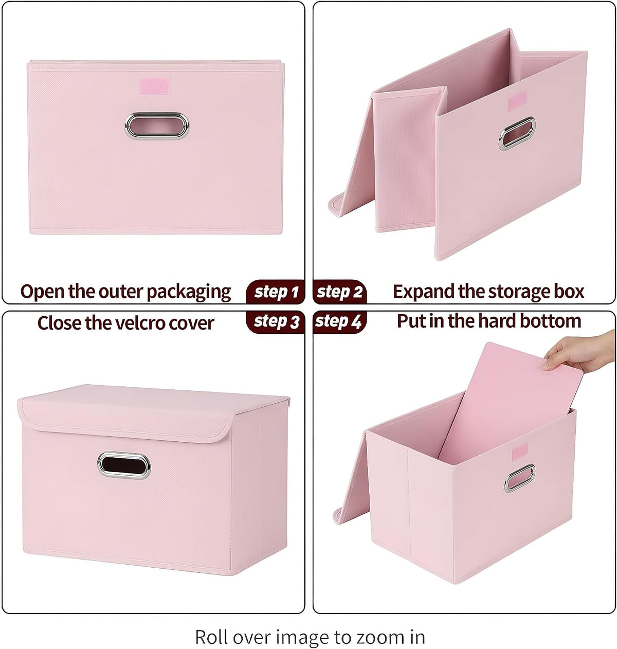 Fabric Storage Cube Bins Foldable Organizer Container Collapsible Basket with Lids and Metal Handles, for Home, Bedroom, Closet (Black)