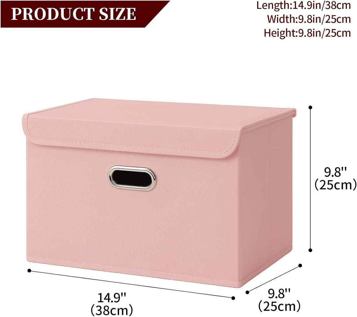 Fabric Storage Cube Bins Foldable Organizer Container Collapsible Basket with Lids and Metal Handles, for Home, Bedroom, Closet (Black)