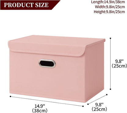 Fabric Storage Cube Bins Foldable Organizer Container Collapsible Basket with Lids and Metal Handles, for Home, Bedroom, Closet (Black)