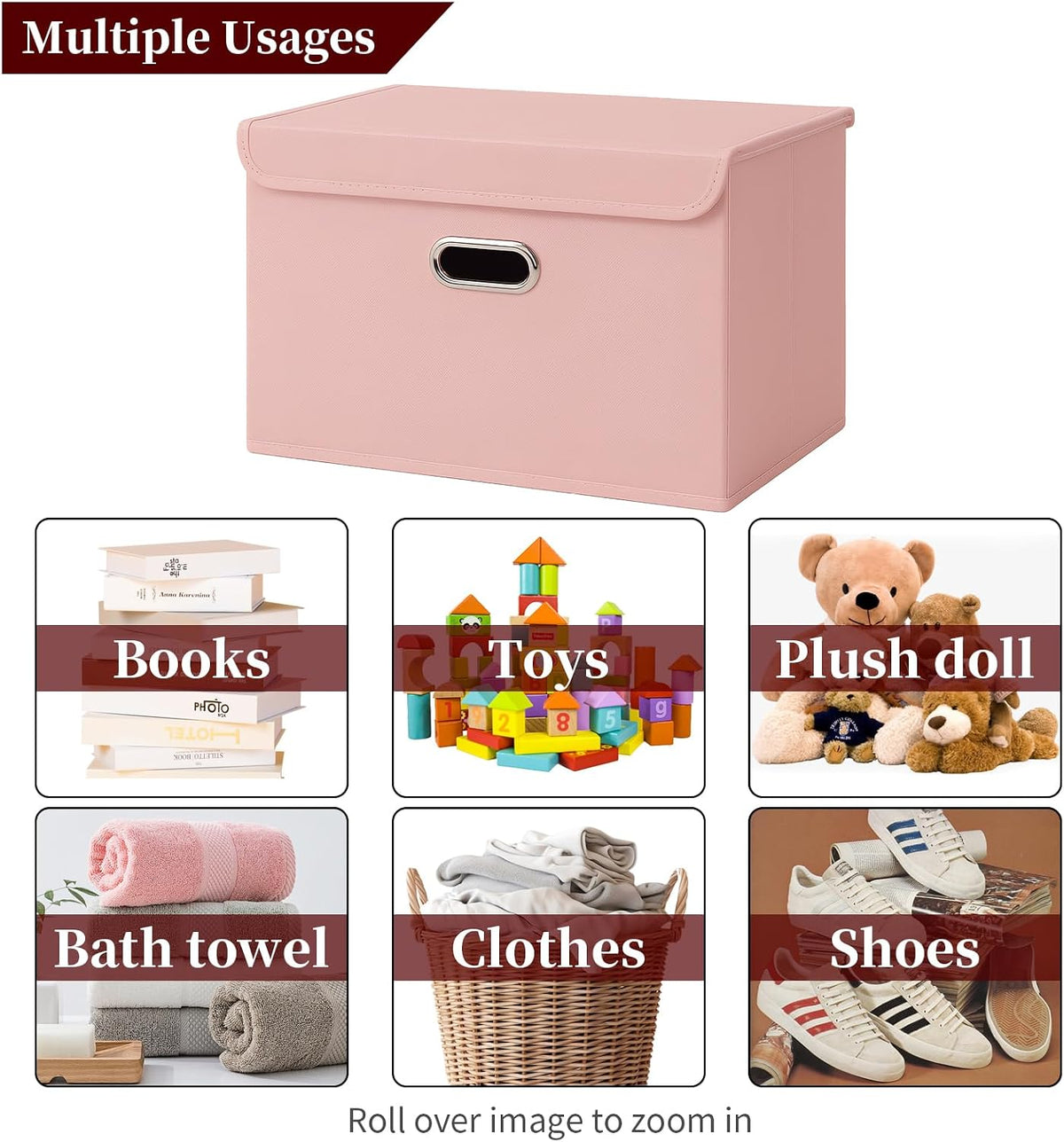 Fabric Storage Cube Bins Foldable Organizer Container Collapsible Basket with Lids and Metal Handles, for Home, Bedroom, Closet (Black)