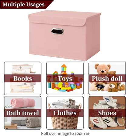 Fabric Storage Cube Bins Foldable Organizer Container Collapsible Basket with Lids and Metal Handles, for Home, Bedroom, Closet (Black)