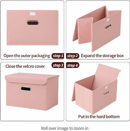 Fabric Storage Cube Bins Foldable Organizer Container Collapsible Basket with Lids and Metal Handles, for Home, Bedroom, Closet (Black)