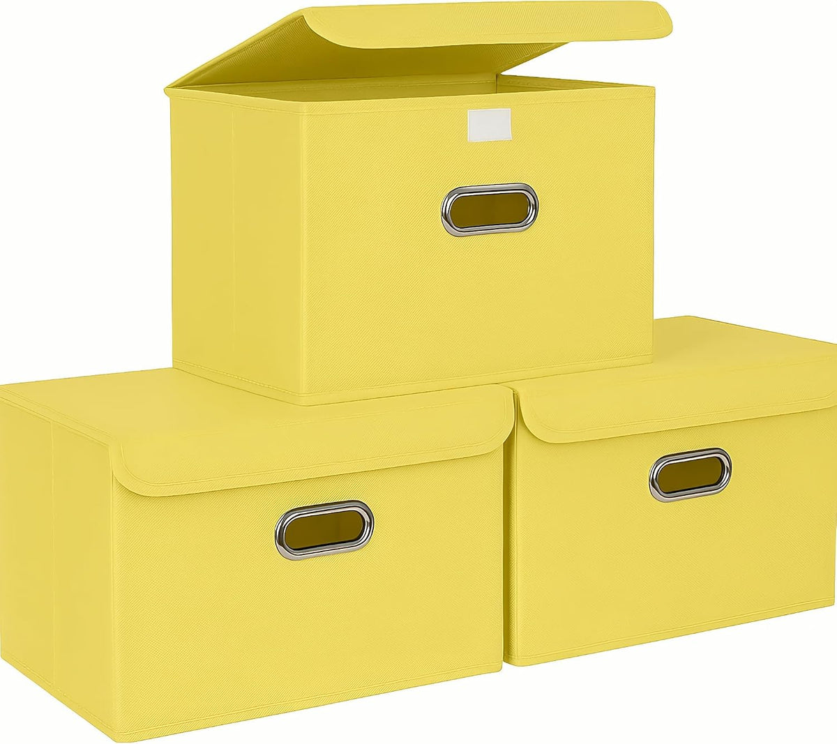Fabric Storage Cube Bins Foldable Organizer Container Collapsible Basket with Lids and Metal Handles, for Home, Bedroom, Closet (Black)