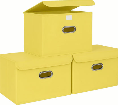 Fabric Storage Cube Bins Foldable Organizer Container Collapsible Basket with Lids and Metal Handles, for Home, Bedroom, Closet (Black)