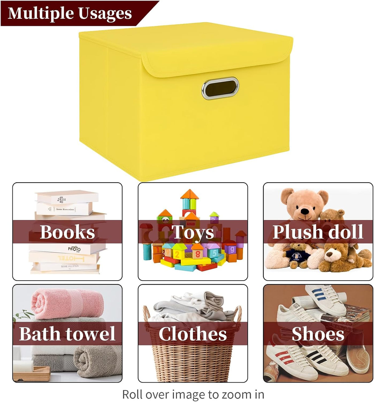 Fabric Storage Cube Bins Foldable Organizer Container Collapsible Basket with Lids and Metal Handles, for Home, Bedroom, Closet (Black)