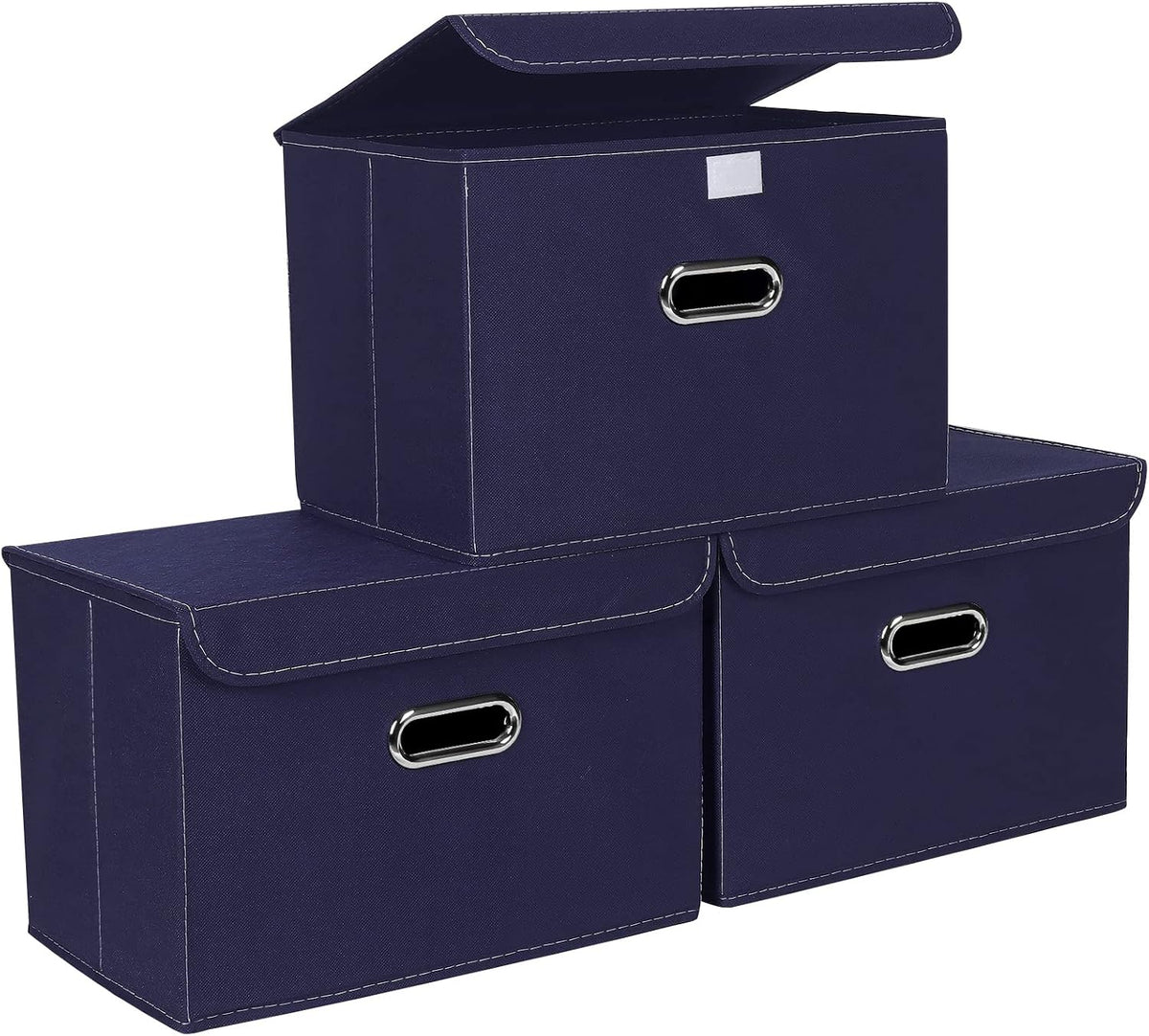 Fabric Storage Cube Bins Foldable Organizer Container Collapsible Basket with Lids and Metal Handles, for Home, Bedroom, Closet (Black)