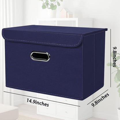 Fabric Storage Cube Bins Foldable Organizer Container Collapsible Basket with Lids and Metal Handles, for Home, Bedroom, Closet (Black)