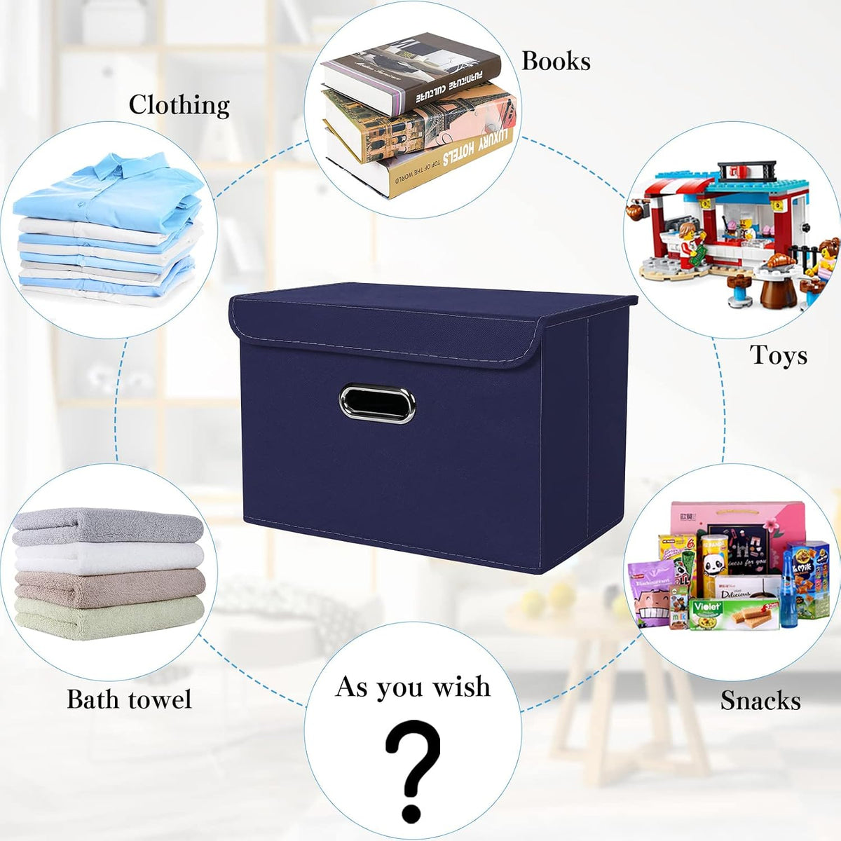 Fabric Storage Cube Bins Foldable Organizer Container Collapsible Basket with Lids and Metal Handles, for Home, Bedroom, Closet (Black)