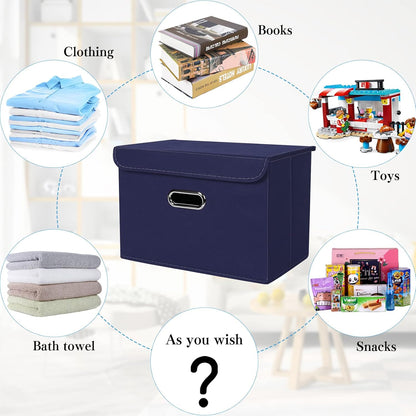 Fabric Storage Cube Bins Foldable Organizer Container Collapsible Basket with Lids and Metal Handles, for Home, Bedroom, Closet (Black)