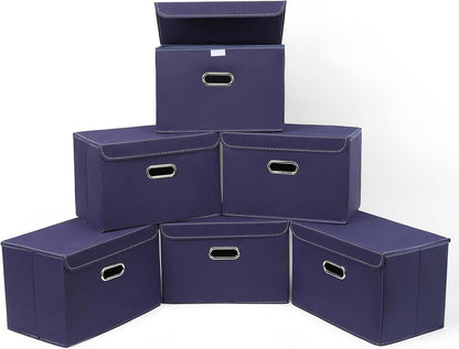 Fabric Storage Cube Bins Foldable Organizer Container Collapsible Basket with Lids and Metal Handles, for Home, Bedroom, Closet (Black)