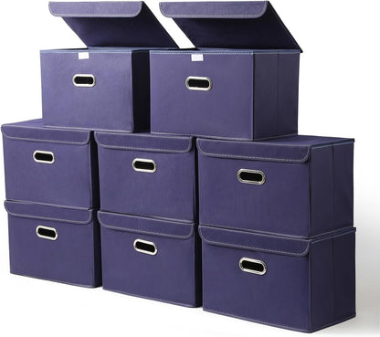 Fabric Storage Cube Bins Foldable Organizer Container Collapsible Basket with Lids and Metal Handles, for Home, Bedroom, Closet (Black)