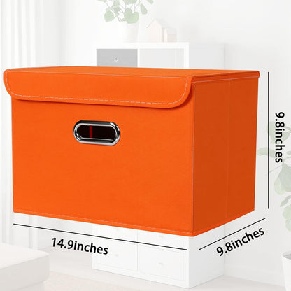 Fabric Storage Cube Bins Foldable Organizer Container Collapsible Basket with Lids and Metal Handles, for Home, Bedroom, Closet (Black)