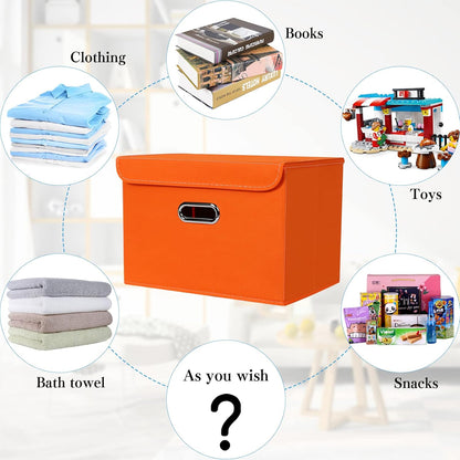 Fabric Storage Cube Bins Foldable Organizer Container Collapsible Basket with Lids and Metal Handles, for Home, Bedroom, Closet (Black)