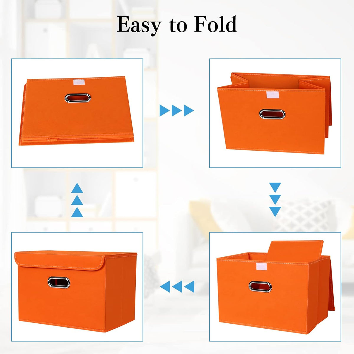 Fabric Storage Cube Bins Foldable Organizer Container Collapsible Basket with Lids and Metal Handles, for Home, Bedroom, Closet (Black)
