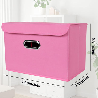 Fabric Storage Cube Bins Foldable Organizer Container Collapsible Basket with Lids and Metal Handles, for Home, Bedroom, Closet (Black)