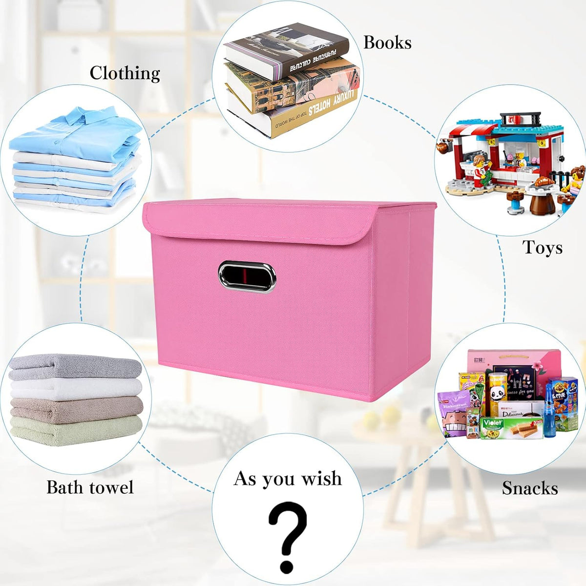 Fabric Storage Cube Bins Foldable Organizer Container Collapsible Basket with Lids and Metal Handles, for Home, Bedroom, Closet (Black)