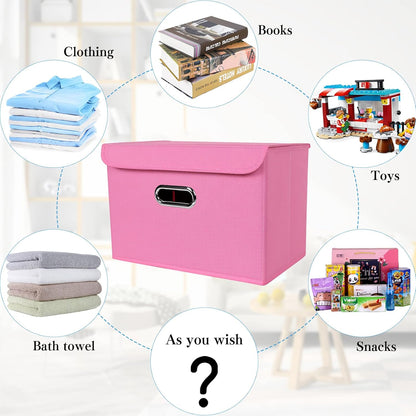 Fabric Storage Cube Bins Foldable Organizer Container Collapsible Basket with Lids and Metal Handles, for Home, Bedroom, Closet (Black)