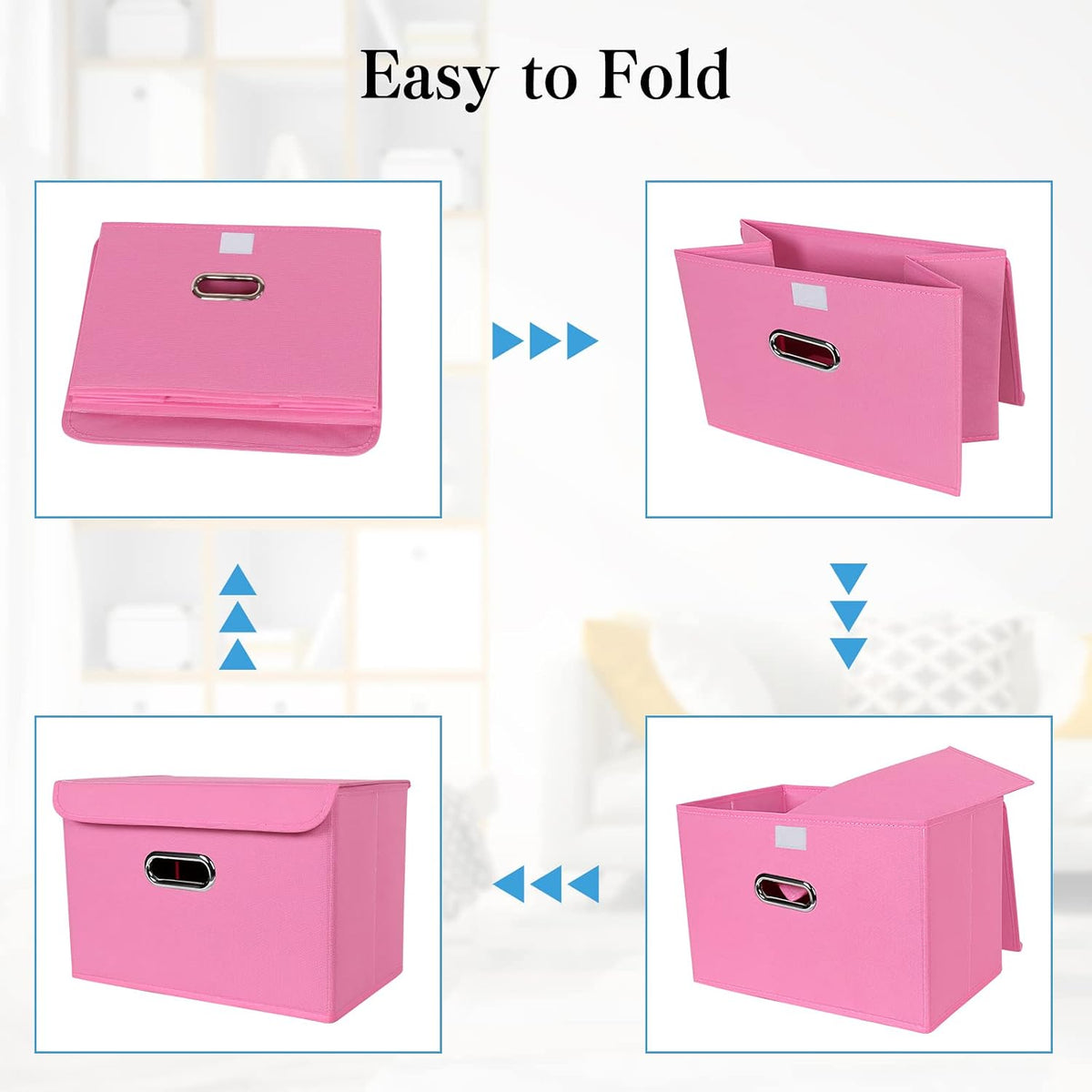Fabric Storage Cube Bins Foldable Organizer Container Collapsible Basket with Lids and Metal Handles, for Home, Bedroom, Closet (Black)