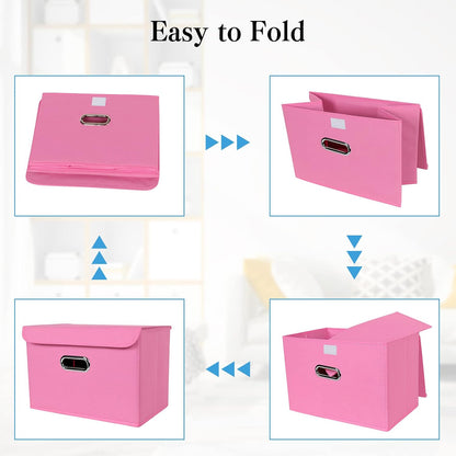 Fabric Storage Cube Bins Foldable Organizer Container Collapsible Basket with Lids and Metal Handles, for Home, Bedroom, Closet (Black)