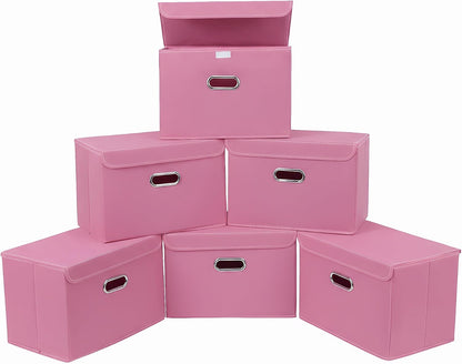 Fabric Storage Cube Bins Foldable Organizer Container Collapsible Basket with Lids and Metal Handles, for Home, Bedroom, Closet (Black)