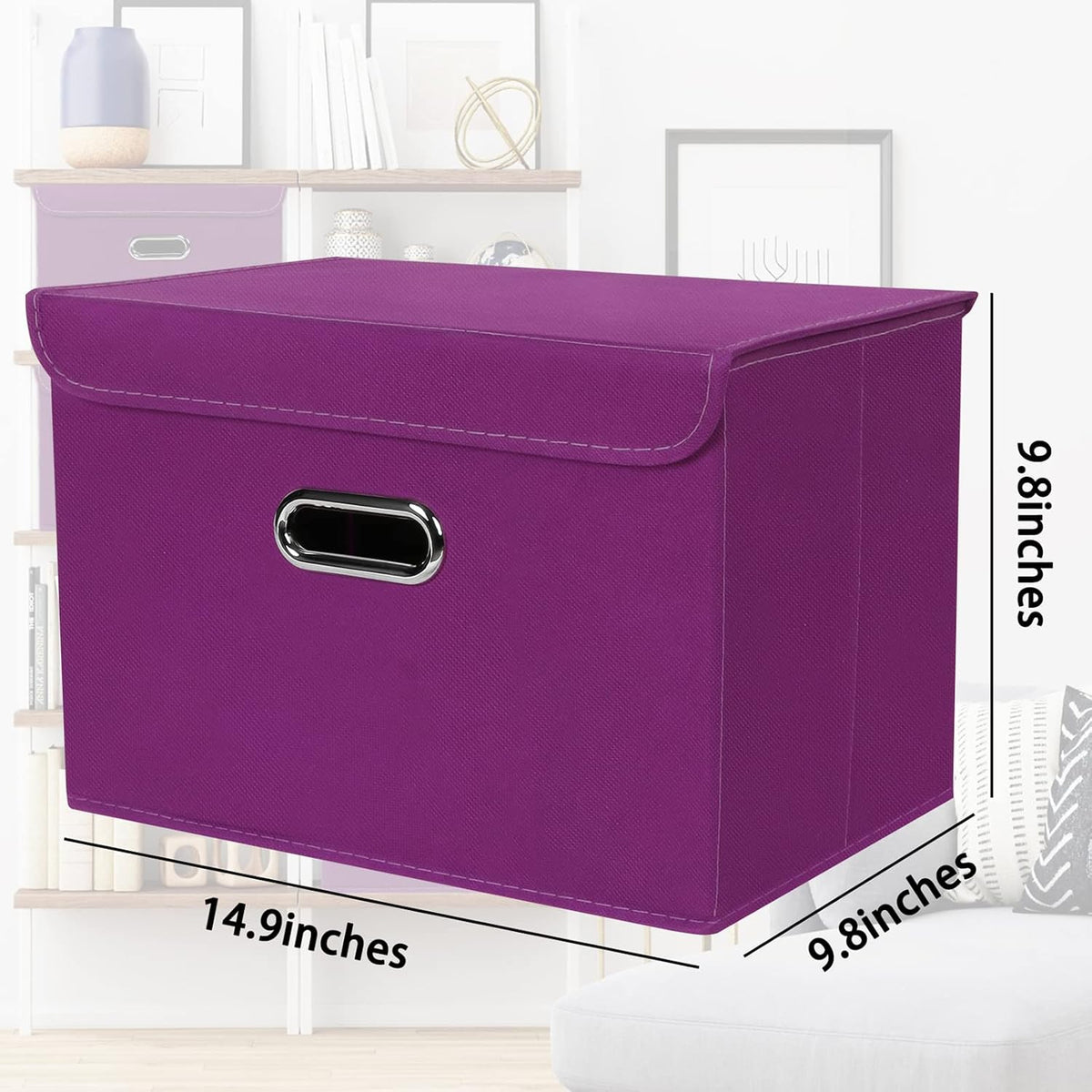Fabric Storage Cube Bins Foldable Organizer Container Collapsible Basket with Lids and Metal Handles, for Home, Bedroom, Closet (Black)