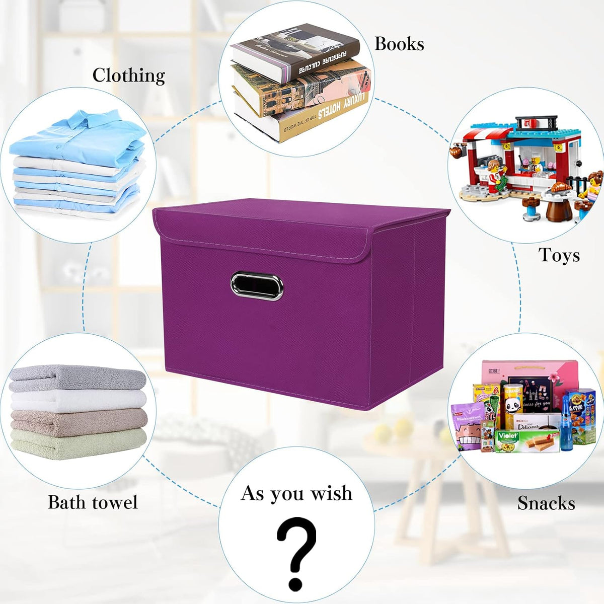 Fabric Storage Cube Bins Foldable Organizer Container Collapsible Basket with Lids and Metal Handles, for Home, Bedroom, Closet (Black)