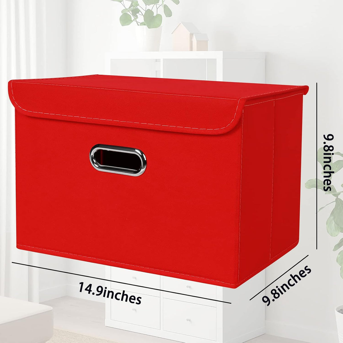Fabric Storage Cube Bins Foldable Organizer Container Collapsible Basket with Lids and Metal Handles, for Home, Bedroom, Closet (Black)