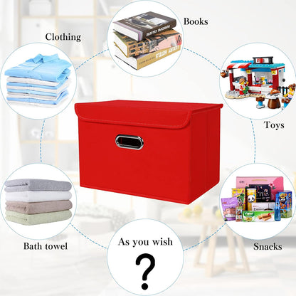 Fabric Storage Cube Bins Foldable Organizer Container Collapsible Basket with Lids and Metal Handles, for Home, Bedroom, Closet (Black)