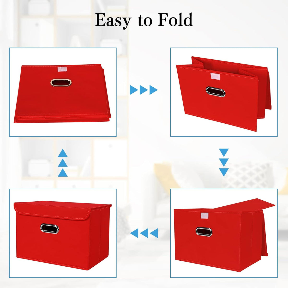 Fabric Storage Cube Bins Foldable Organizer Container Collapsible Basket with Lids and Metal Handles, for Home, Bedroom, Closet (Black)