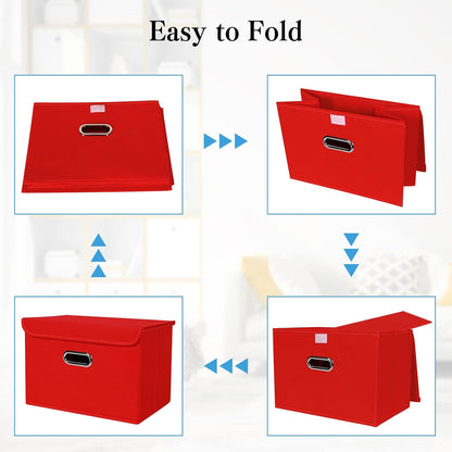 Fabric Storage Cube Bins Foldable Organizer Container Collapsible Basket with Lids and Metal Handles, for Home, Bedroom, Closet (Black)