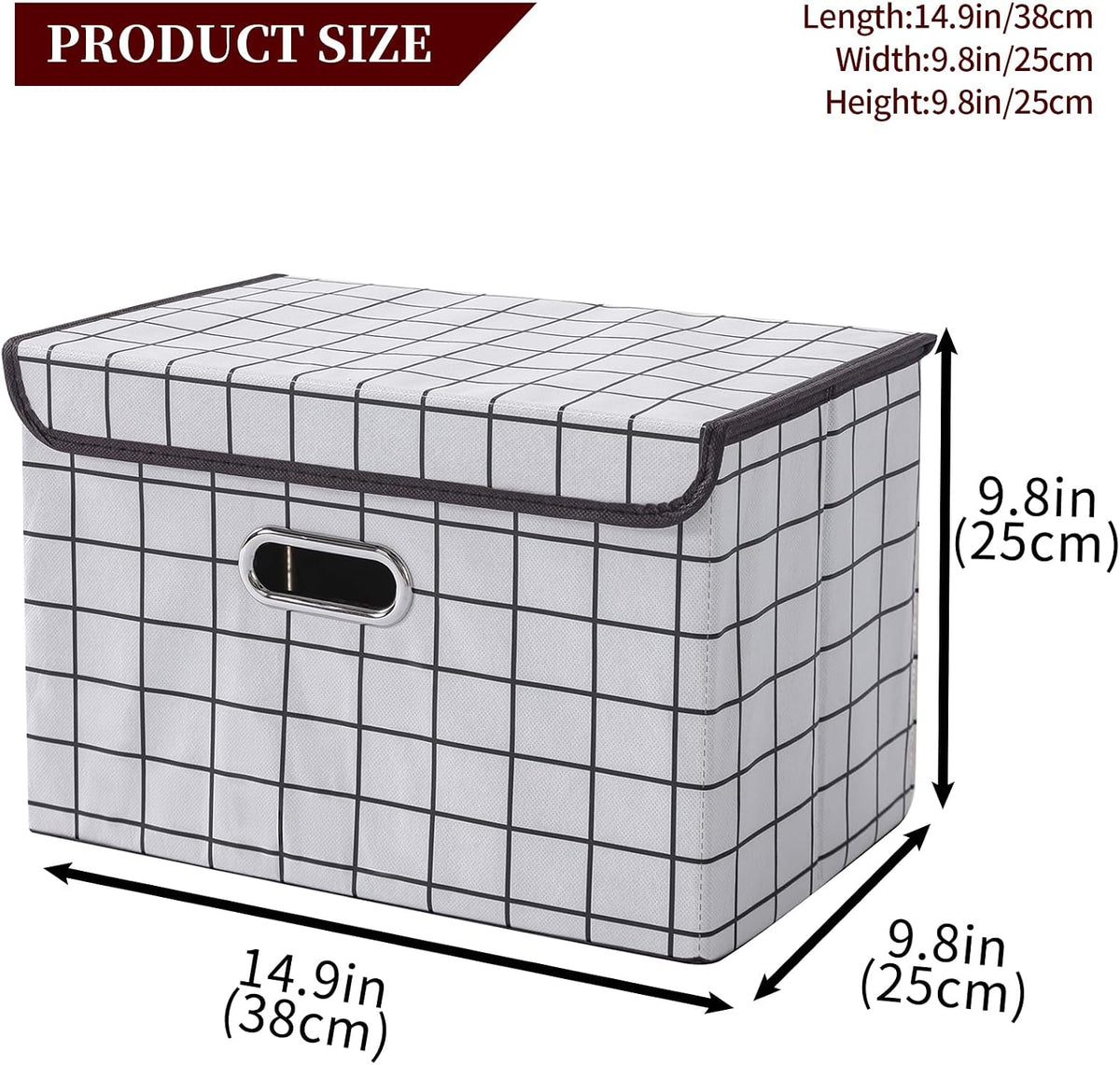 Fabric Storage Cube Bins Foldable Organizer Container Collapsible Basket with Lids and Metal Handles, for Home, Bedroom, Closet (Black)