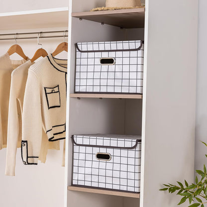 Fabric Storage Cube Bins Foldable Organizer Container Collapsible Basket with Lids and Metal Handles, for Home, Bedroom, Closet (Black)