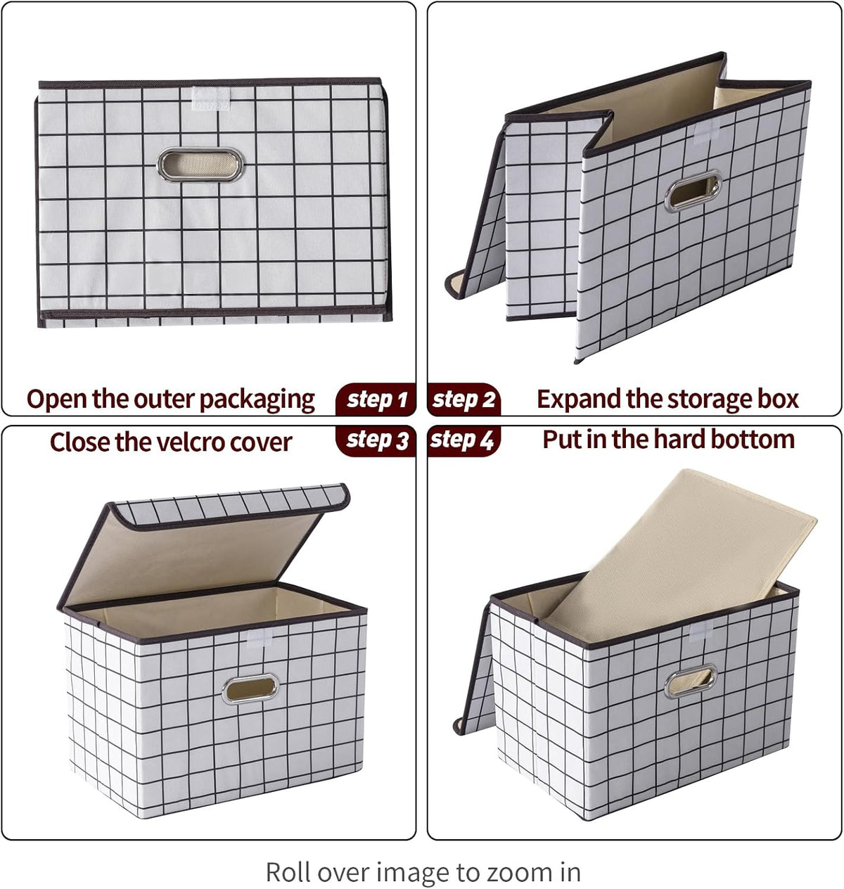 Fabric Storage Cube Bins Foldable Organizer Container Collapsible Basket with Lids and Metal Handles, for Home, Bedroom, Closet (Black)