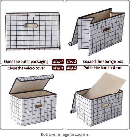 Fabric Storage Cube Bins Foldable Organizer Container Collapsible Basket with Lids and Metal Handles, for Home, Bedroom, Closet (Black)