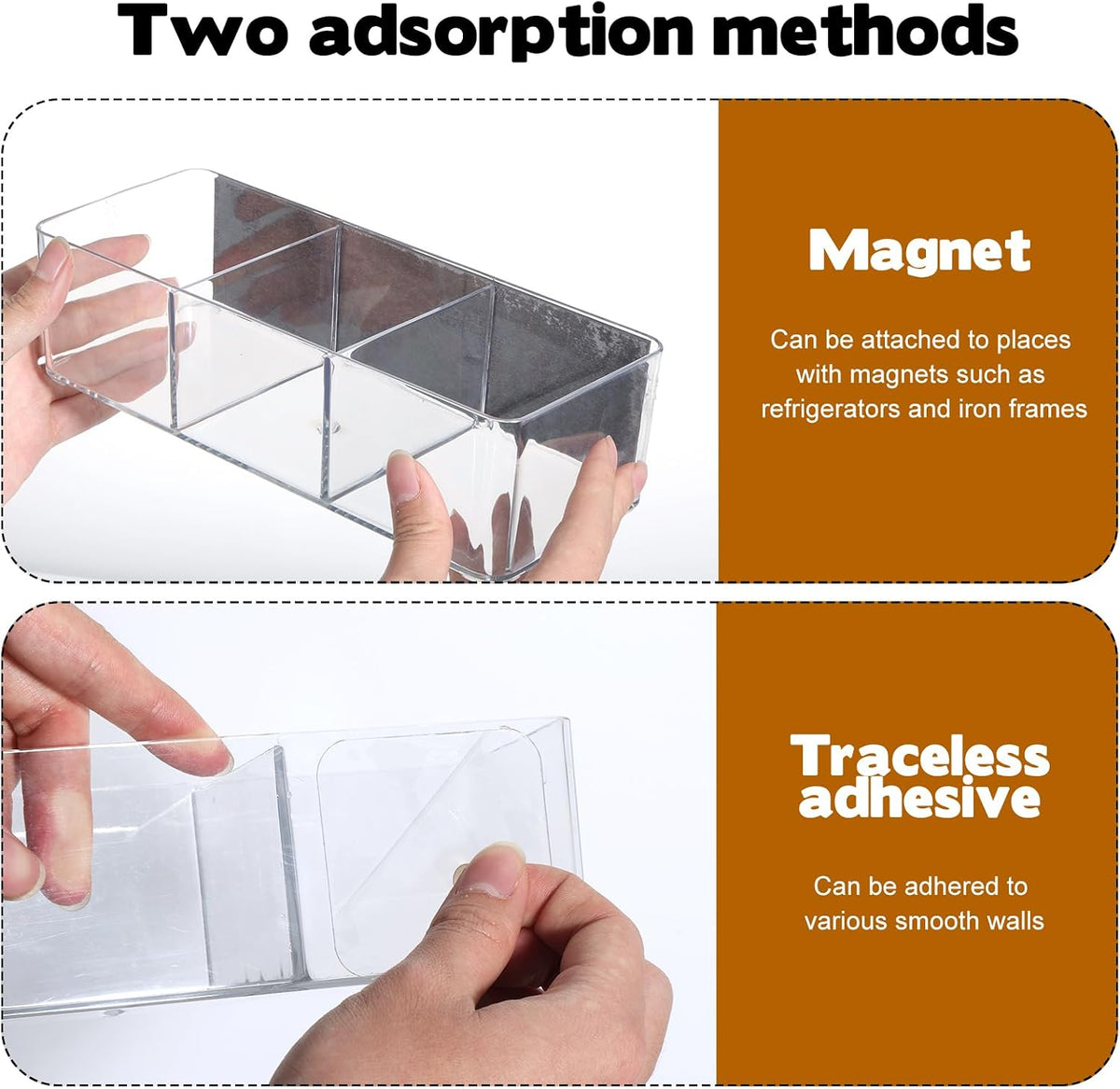 2 Pack Tea Bag Organizer with 3 Compartments, Magnetic Tea Bag Organizer, Adhesive Wall Mount Tea Box Strong Tea bag Holder Hooks for Storage Cabinet and Refrigerator Kitchen Pantry Doors