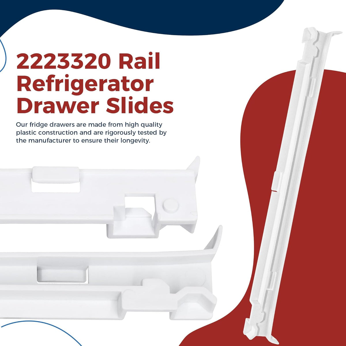 WP2223320 Refrigerator Drawer Slide Rail fit for Whirlpool Kenm0re 2223320 Pan Slide Replacement Part Exactly fit for GD5R, GD5S, GD5Y, 10655216400