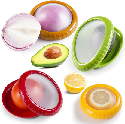 Avocado Saver & Onion Storage Set,4 Pcs Silicone Fruit Vegetable Anti-oxidation Box,Reusable Fridge Fresh Pod Food Storage,Perfect Lemons Tomato Garlic Containers