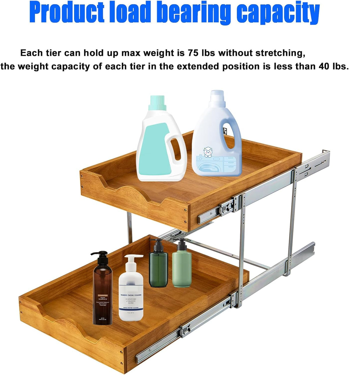 2 Tier Pull Out Cabinet Organizer (14" W x 18" D) Slide Out Wood Drawer, Two Tier Sliding Shelf Organization and Storage…