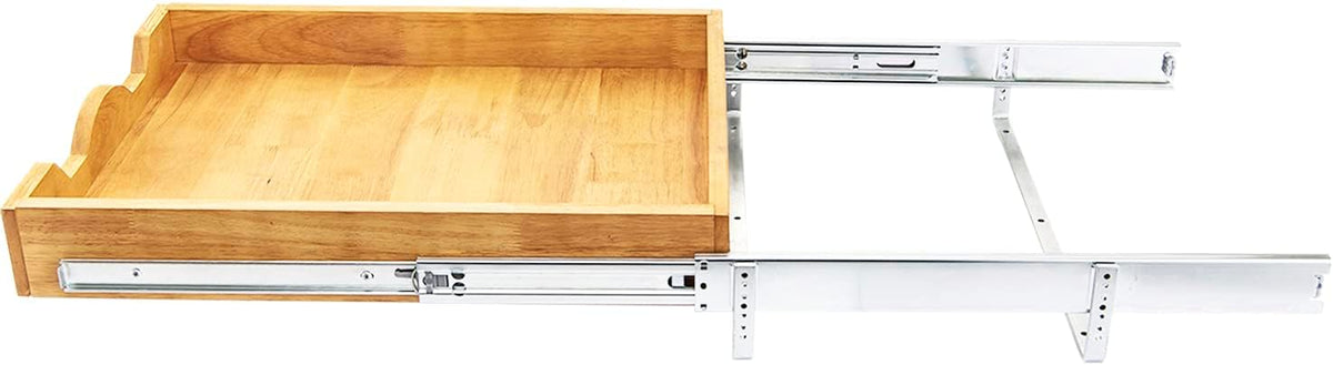 2 Tier Pull Out Cabinet Organizer (14" W x 18" D) Slide Out Wood Drawer, Two Tier Sliding Shelf Organization and Storage…