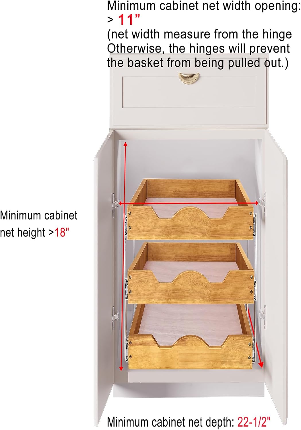 2 Tier Pull Out Cabinet Organizer (14" W x 18" D) Slide Out Wood Drawer, Two Tier Sliding Shelf Organization and Storage…