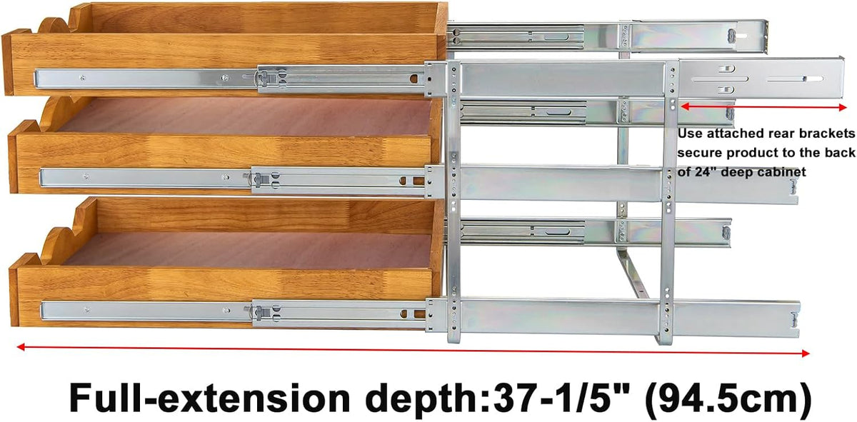 2 Tier Pull Out Cabinet Organizer (14" W x 18" D) Slide Out Wood Drawer, Two Tier Sliding Shelf Organization and Storage…