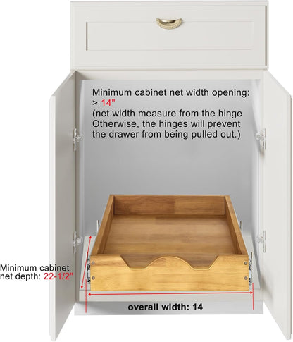 2 Tier Pull Out Cabinet Organizer (14" W x 18" D) Slide Out Wood Drawer, Two Tier Sliding Shelf Organization and Storage…