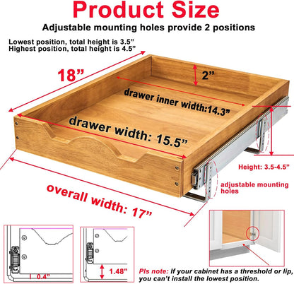 2 Tier Pull Out Cabinet Organizer (14" W x 18" D) Slide Out Wood Drawer, Two Tier Sliding Shelf Organization and Storage…