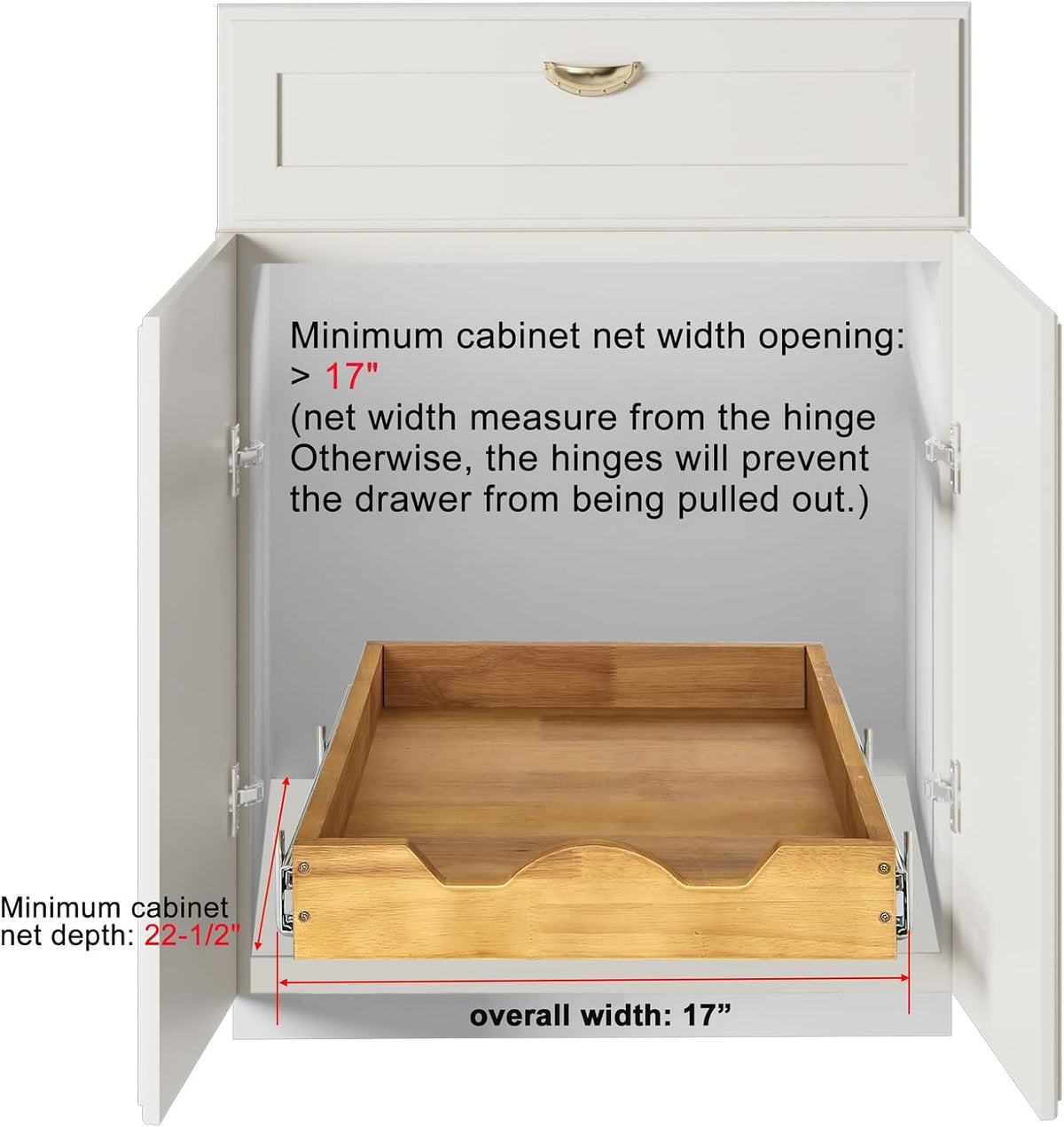 2 Tier Pull Out Cabinet Organizer (14" W x 18" D) Slide Out Wood Drawer, Two Tier Sliding Shelf Organization and Storage…