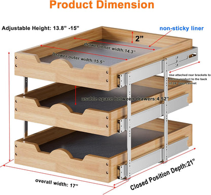 2 Tier Pull Out Cabinet Organizer (14" W x 18" D) Slide Out Wood Drawer, Two Tier Sliding Shelf Organization and Storage…